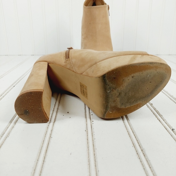 Aldo Cream Suede Leather Peep Toe High Block Heel Booties K152 - Picture 8 of 14